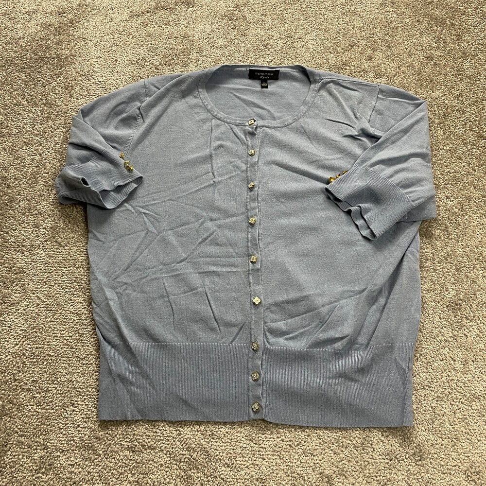 Spense Knit Sweater Cardigan Womens XL Blue Button Down Half Sleeve Stretch